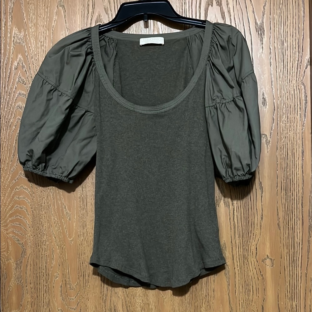 Ulla Johnson Olive Green Puff Sleeve Blouse
